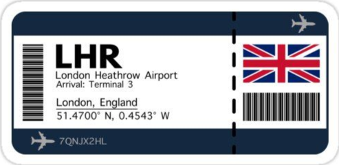 Sample ticket of heathrow airport with LHR on it