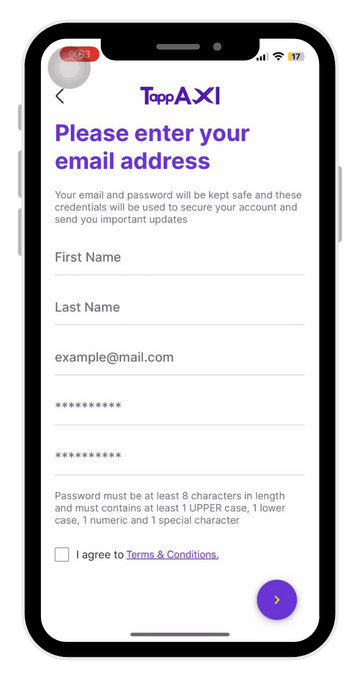 TappAXI App Sign Up
